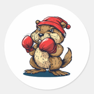 Cool Boxing Beaver With Gloves For A Knockout Appe Classic Round Sticker