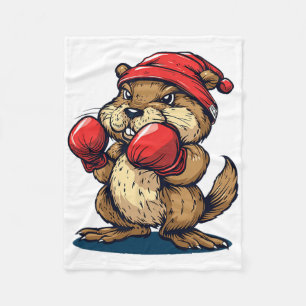 Cool Boxing Beaver With Gloves For A Knockout Appe Fleece Blanket