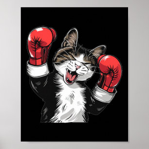 Cool Boxing Cat With Sport Gloves For Boys And Gir Poster