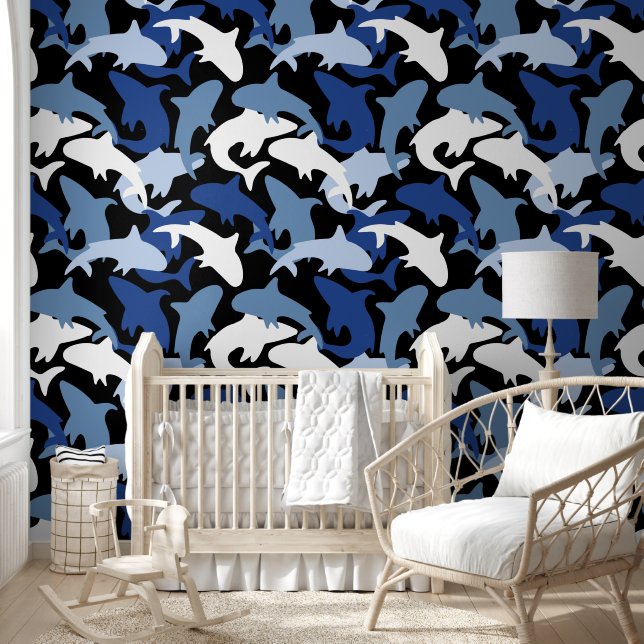 Cool boys beach shark nursery wallpaper (Kids)