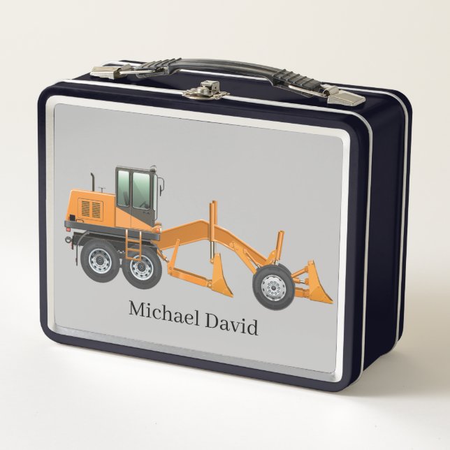 cool boys construction digger add name metal lunch box (Front)