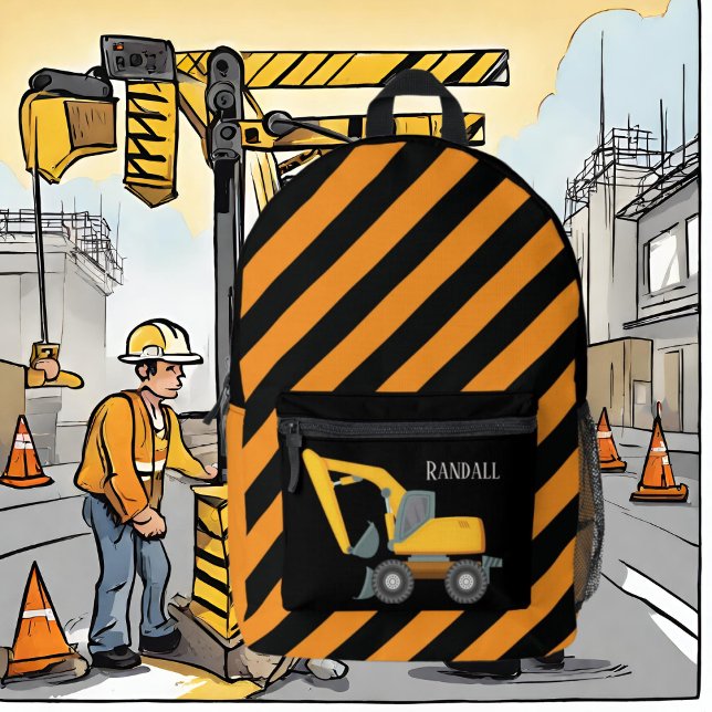 Cool boys Construction digger truck add name  Printed Backpack (Creator Uploaded)