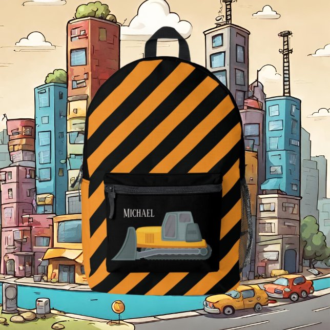 Cool boys Construction digger truck add name  Printed Backpack (Creator Uploaded)