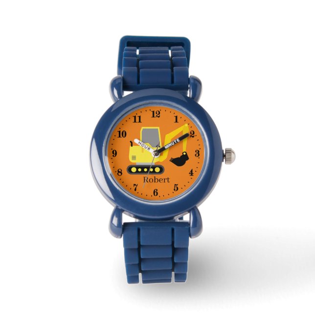 cool boys construction digger truck add name watch (Front)