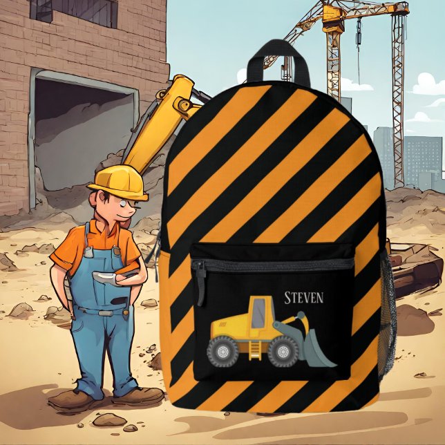 Cool boys Construction shovel truck add name  Printed Backpack (Creator Uploaded)