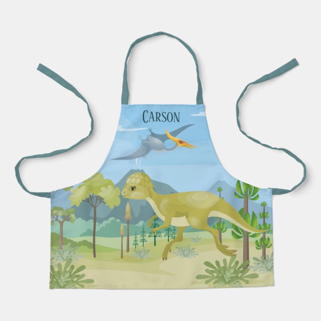 cool boys dinosaur lovers add name apron (Front)