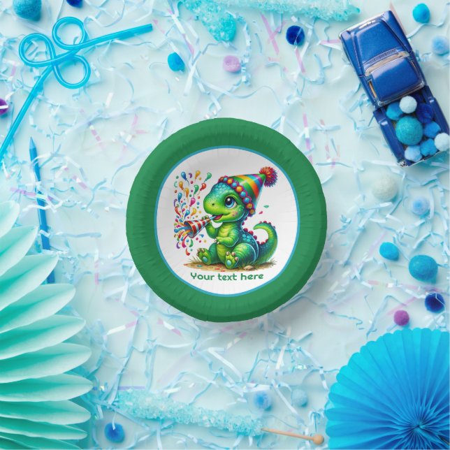 Cool boys dinosaur party add text  paper plate (Party)