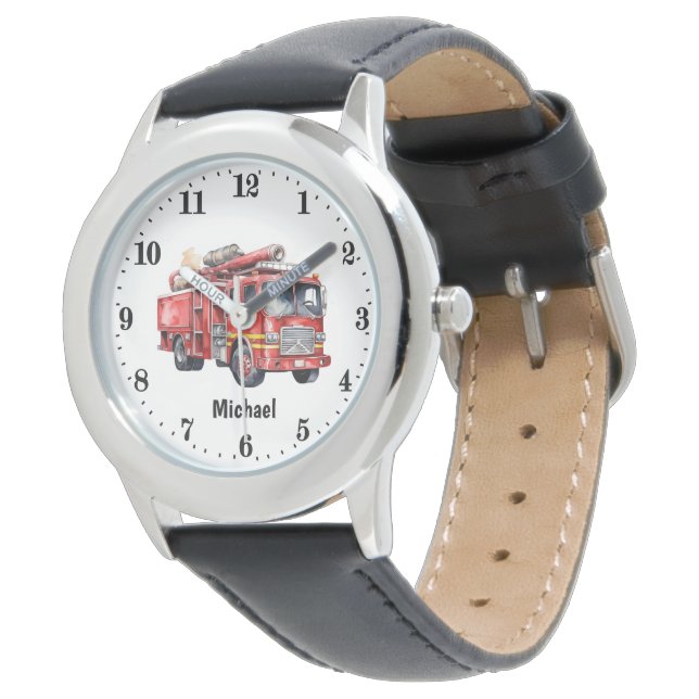 Cool Boys Fire truck add name Watch (Angled)