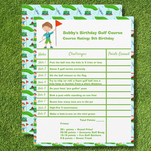 Cool Boy's Golfing Birthday Party Score Card (Creator Uploaded)