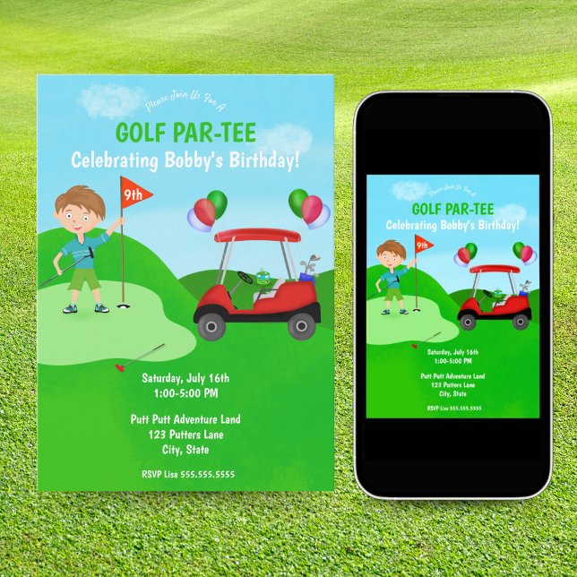 Cool Boy's Golfing Themed Birthday Party Invitation (Creator Uploaded)