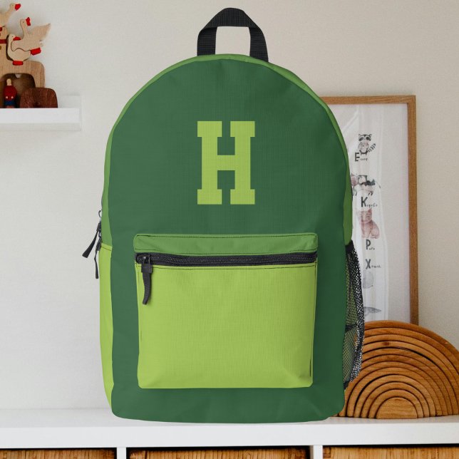 Cool Boys Green Sports Monogram Printed Backpack (Creator Uploaded)