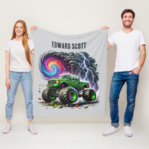 Cool boys monster truck add name  fleece blanket