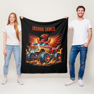 Cool boys monster truck add name fleece blanket