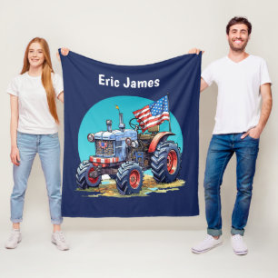 Cool Boys Patriotic tractor add name Fleece Blanket