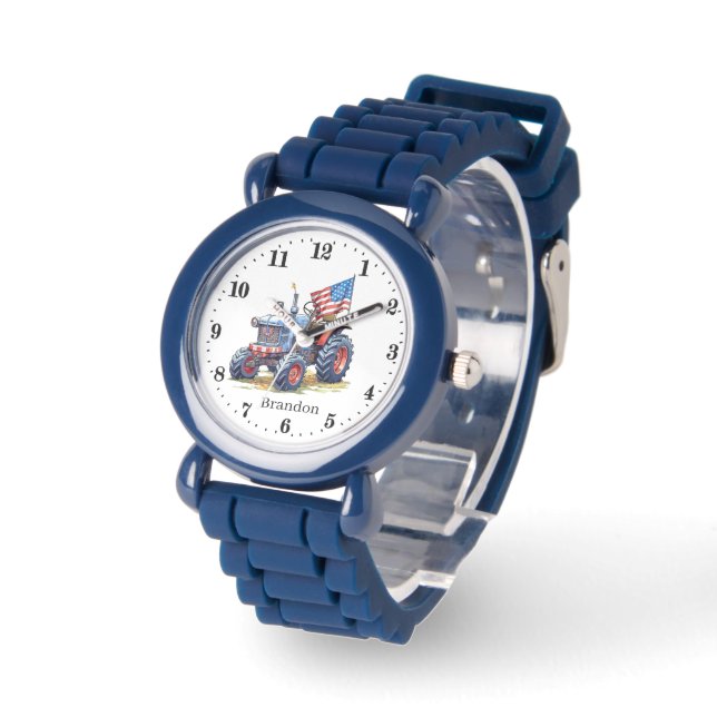 Cool boys Patriotic tractor add name Watch (Angle)