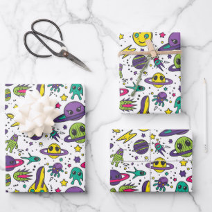 Cool boys space lovers tiled party  wrapping paper sheet