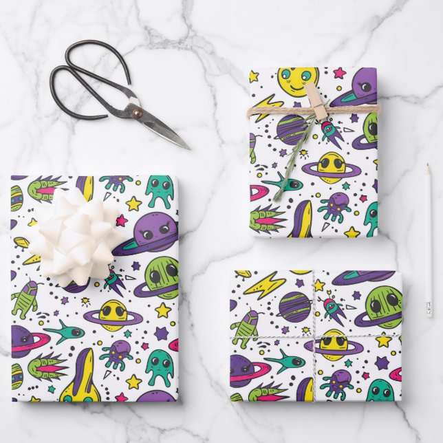 Cool boys space lovers tiled party  wrapping paper sheet (Front)