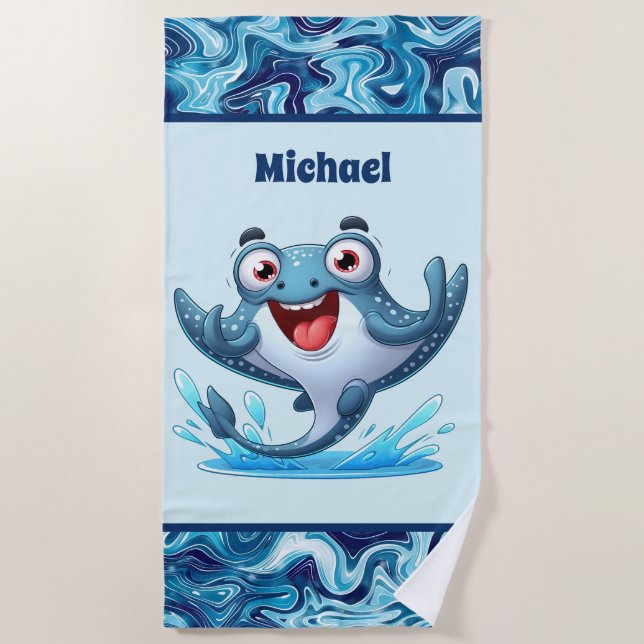 Cool boys stingray add name beach towel (Front)