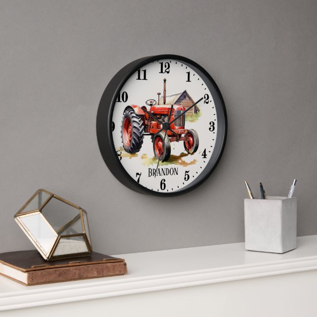 Cool boys tractor lovers add name clock (Office)