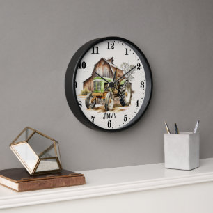 Cool boys tractor lovers add name clock