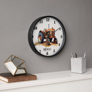 Cool boys tractor lovers add name  clock