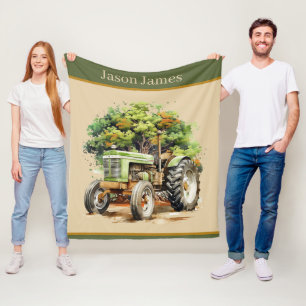 Cool boys Tractor lovers add name Fleece Blanket