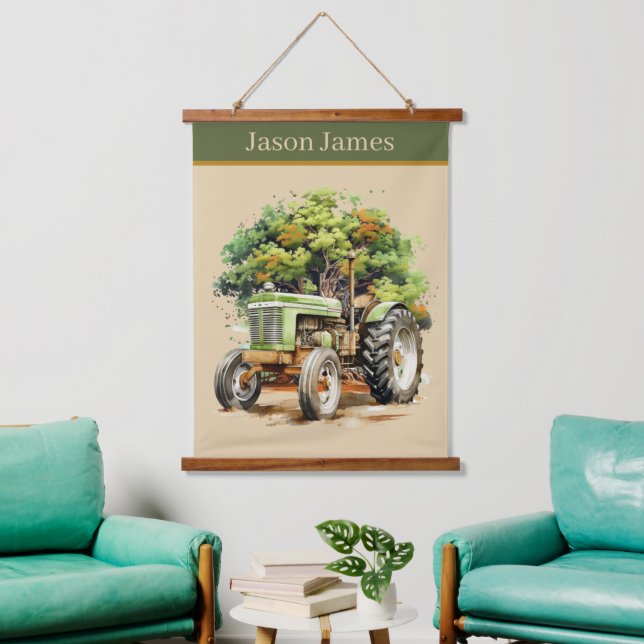 Cool boys Tractor lovers add name Hanging Tapestry (Living Room)