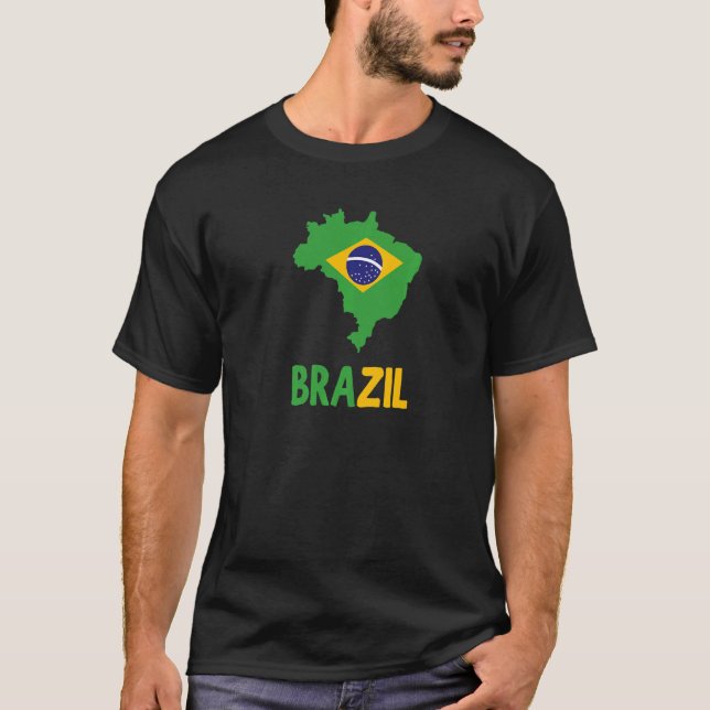 COOL BRAZIL FLAG AND MAP T-Shirt (Front)