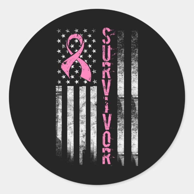 Cool Breast Cancer Survivor - Women Pink Flag  Classic Round Sticker (Front)