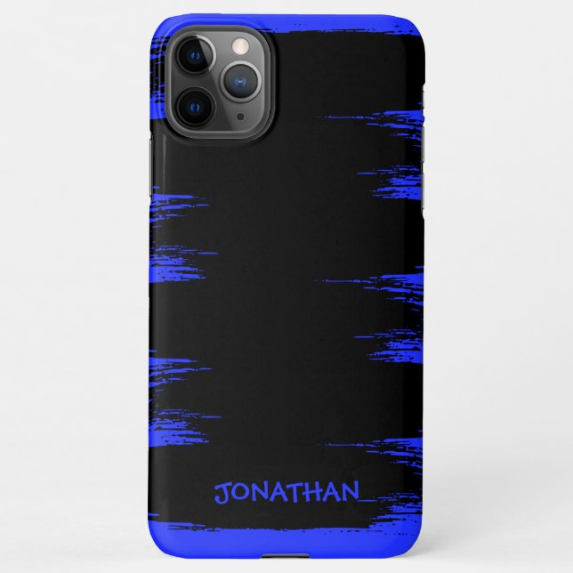 Cool Bright Blue Paint Brush Stroke Custom Name iPhone Case (Back)