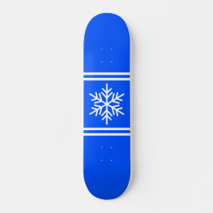 Cool Bright Blue White Racing Stripes Snowflake Skateboard