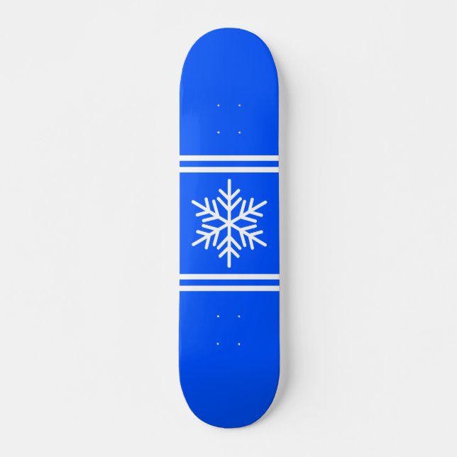 Cool Bright Blue White Racing Stripes Snowflake Skateboard (Front)