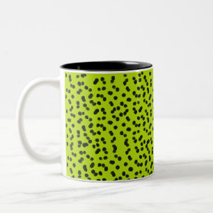 Cool Bright Green Dalmatian Black Spots Painted Two-Tone Coffee Mug