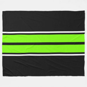 Cool Bright Lime Green Black White Racing Stripes Fleece Blanket