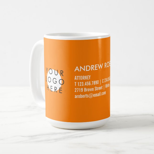 Cool Bright Orange Modern Your Logo Business Coffee Mug (Front Left)