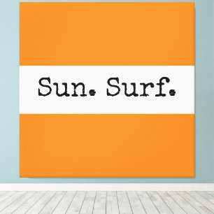 Cool Bright Orange White Stripes Sun Surf Text Canvas Print