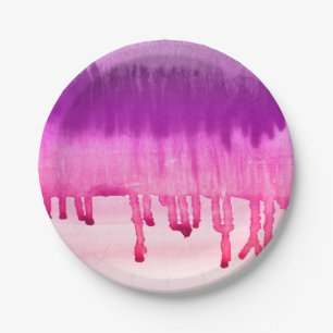 Cool Bright Pink Purple Watercolours Ombre Paper Plate