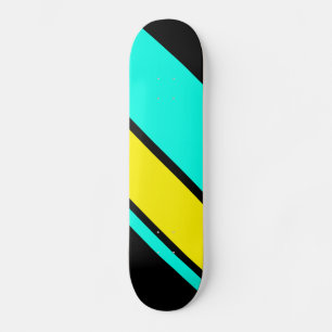 Cool Bright Yellow Aqua Racing Stripes On Black Skateboard