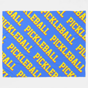 Cool Bright Yellow Repeating PICKLEBALL On Green Fleece Blanket