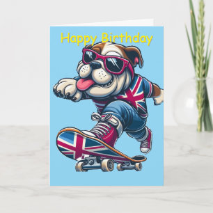Cool British Bulldog on Skateboard Card