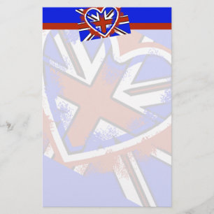Cool British Flag Heart Design Stationery