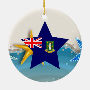 Cool British Virgin Islands Flag at the Beach Ceramic Tree Decoration