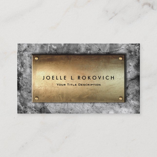 Cool Bronze Plaque Grey Concrete Generic Business Business Card (Front)