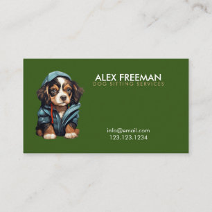 Cool Brown and Green Puppy Dog Sitting Business Card
