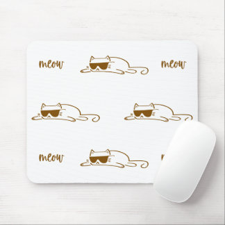 Cool Brown Cat with Sunglasses on White Background Mouse Mat