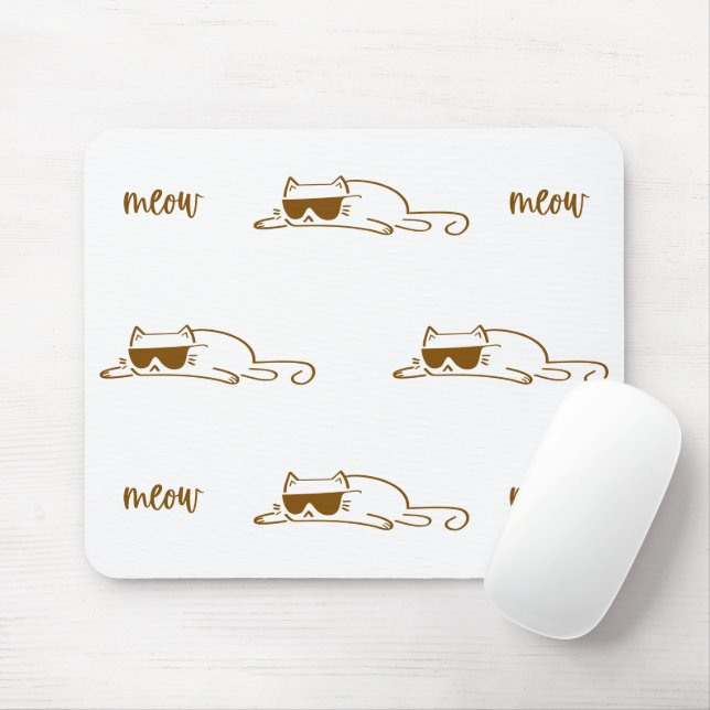 Cool Brown Cat with Sunglasses on White Background Mouse Mat (With Mouse)