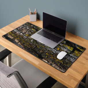 Cool Brown grey yellow mossy wood bark Desk Mat