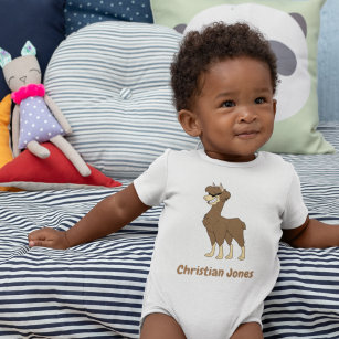 Cool Brown Llama with Sunglasses Baby Bodysuit