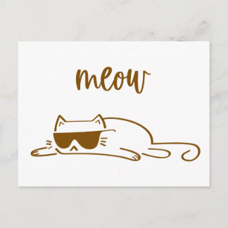 Cool brown meow cat with sunglasses postcard