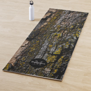Cool Brown mossy wood bark yellow lichen Monogram Yoga Mat